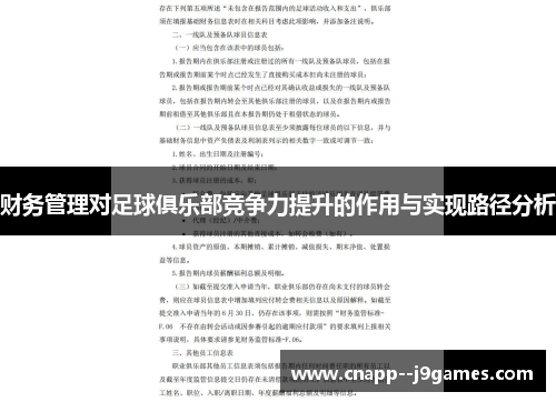 财务管理对足球俱乐部竞争力提升的作用与实现路径分析 财务管理对足球俱乐部竞争力提升的作用与实现路径分析